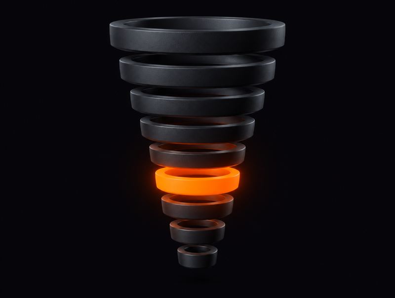 Render 3D de um funil de nove anéis com um anel laranja aceso