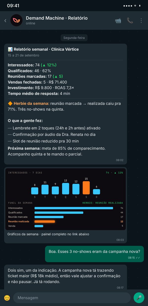 Relatório semanal como chega no WhatsApp